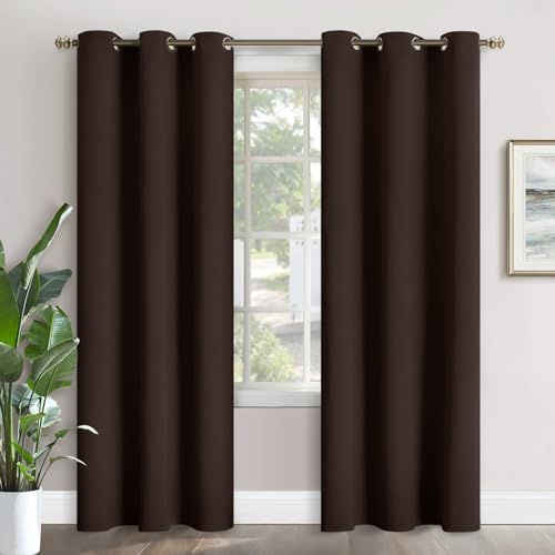 Image of YoungsTex Brown Blackout Curtains for Bedroom 84 Inches Length - Thermal Insulated with Grommet Room Darkening Curtains for Living Room, 2 Panels, 42 x 84 Inch