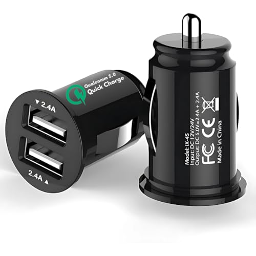 12V Fast USB Dual Ports Car Charger - Flush Fit Mini Cigarette Lighter Adapter for iPhone 16, Samsung S24 & Android Devices.