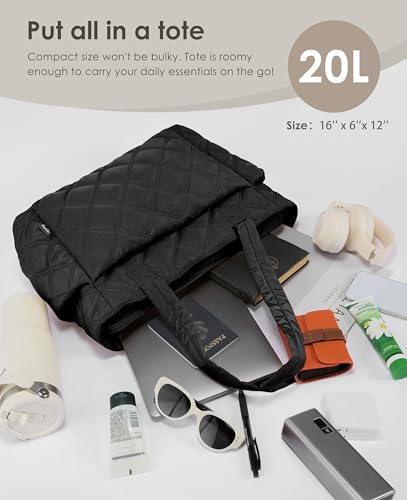 Tote Bag for Women, Lightweight Puffer Tote Work Bags with Compartments for Travel, Quilted Shoulder Bag with Zipper4