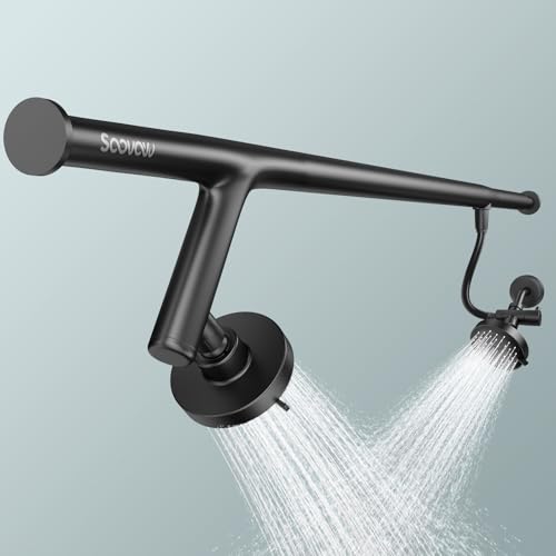 SOOVOW Double Shower Heads for Two People Rod - Dual Shower Head System for Couples - 2 Person Showerhead Gifts - Thicker 304 Stainless Steel, High Pressure, Adjustable, Bathroom Upgrade - Black