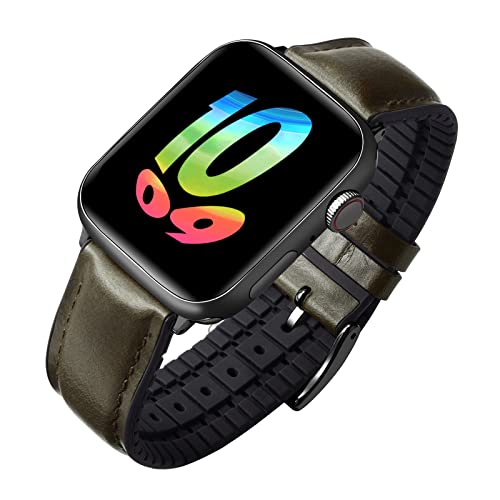 BINLUN Compatible with Apple Watch Strap 42mm 44mm 45mm 46mm 49mm Oil Wax Leather and Breathable Silicone Hybrid Replacement Band Compatible with iWatch Ultra SE SE2 Series 10/9/8/7/6/5/4/3/2/1 - Image 2