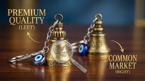 Image of CreatonX Guardian Bell for Bike & Car | Tibetan Key Chain with Evil Eye & Silver Hook | Good Luck Key Chain For Bike Positivity | TopGrade Finish | Dragon & Bird Engravings for bike | 10 CM