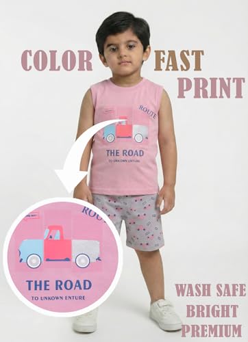 Image of Pure Cotton Sleeveless T-Shirt and Half Pant Set for Boys Kids| Kids boys tshirt and half pant set| Coordinated Set for Unisex kids| Roundneck Tees| Lightweight and Breathable