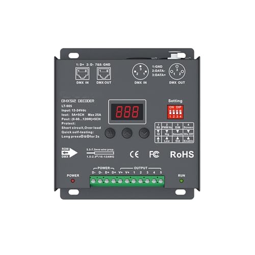 DMX/RDM CV �f�R�[�_ DC12-24V 6A/CH 5 �`�����l�� 30A (5CH) 5A/CH 25A �o�� 3 �s�� XLR�A5 �s�� XLR�ARJ45�A�ΐF�[�q OLED(LT-905)