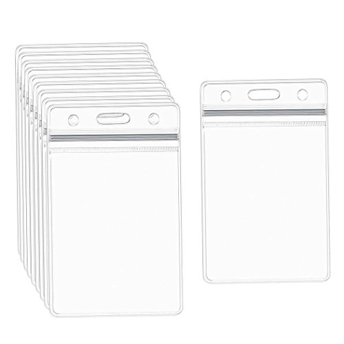 100 Pack Badge Holder Waterproof, Ishua Vertical Card Holder With Resealable Zipper Plastic Name Card Holder Rigid Id Badge Protector Id Card Holder Business Credit Card Badge Holder Pvc Clear #TOP1