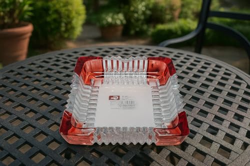 JRose Collections Elegante cenicero cuadrado de cristal, efecto de corte de cristal, transparente, 12 cm, elegante y duradero JR1207