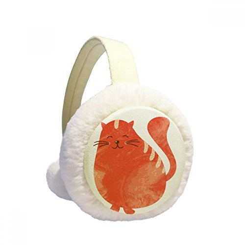Orange Smiling Fat Cat Animal Watercolor Winter Ear Warmer Cable Knit Furry Fleece Earmuff Outdoor