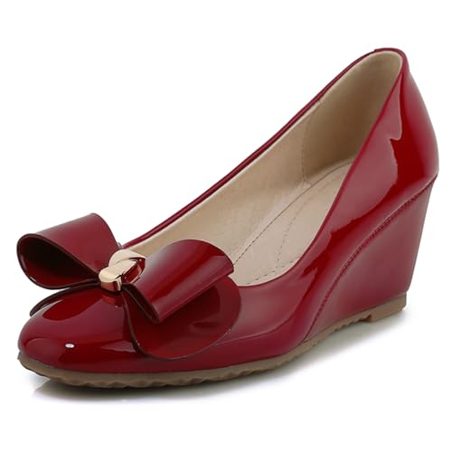 Escarpins compensés femme Lizoleor en cuir vernis rouge à bout carré taille 38