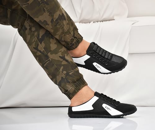 Image of VIP Men's Backless Sneaker Mule Slip-On, Black and White, Lace-Up Style Casual Shoe