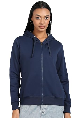 Image of Alan Jones Clothing Women's Solid Zipper Hooded Sweatshirt | Front Zip, Ribbed Hem, Lined Hood, Casual Winter Wear