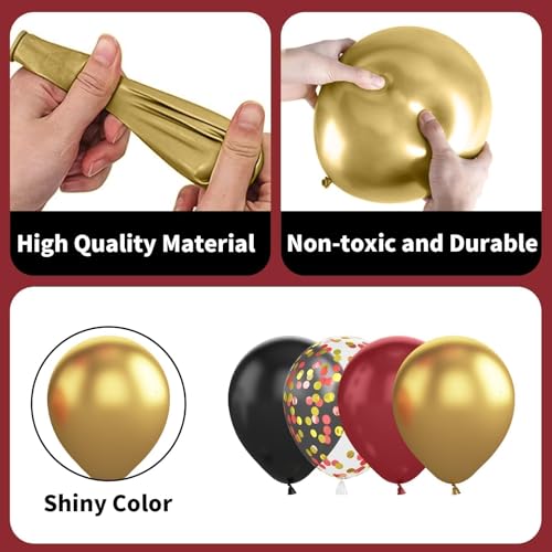 Image of Black Burgundy Gold Balloon,60 Pcs 12 Inches Metallic Gold Burgundy Confetti Balloons for Party Birthday Decorations Birthday Balloons Baby Shower Engagement Party Supplies