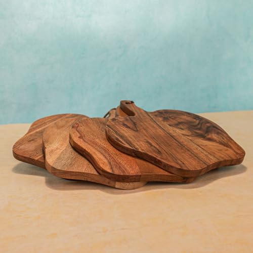 Image of Harvest Serving Board | Apple Shaped Board Set of 4 | Handcrafted Wooden Cutting & Serving Boards for Snacks, Fruits, Cheese & Appetizers | Food-Safe Platter