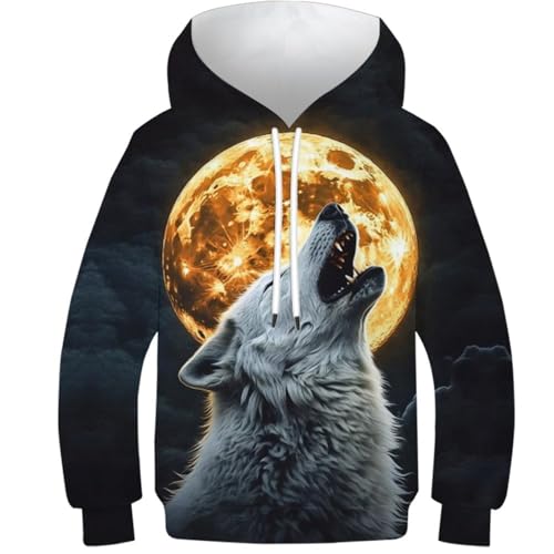 Sweat loup imprimé 3D multicolore avec poche kangourou