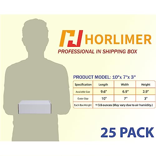 Image of HORLIMER 10x7x3 inches Shipping Boxes Set of 25, White Corrugated Cardboard Box Literature Mailer, 25 Stickers Included