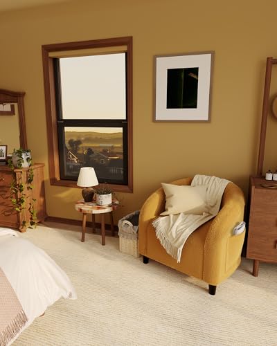 GarveeHome Accent Barrel Chair Boucle Club Chair Furry Sherpa Armchair Suitable for Living Room Bedroom Reception Room Office(Yellow)