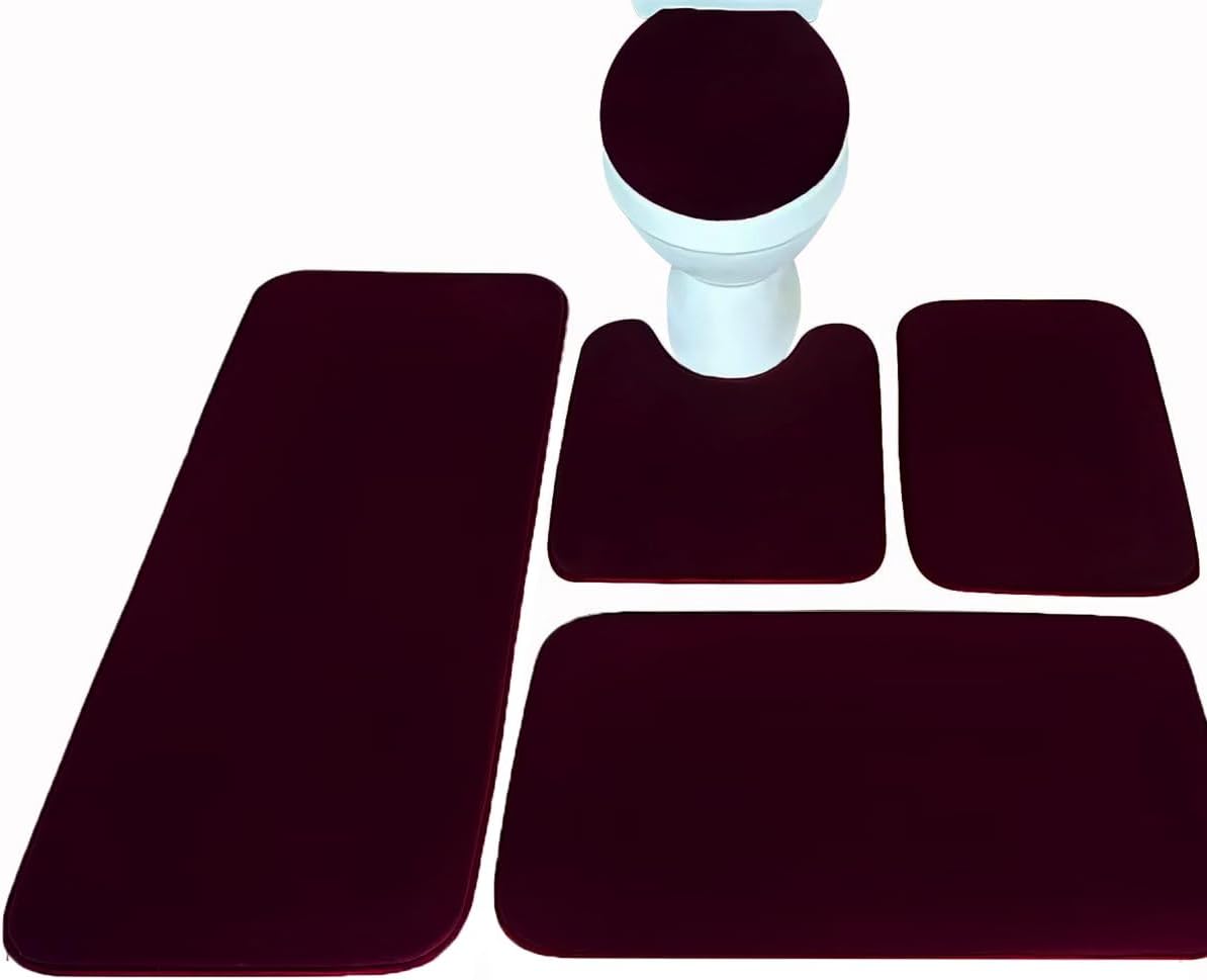 Madeals Runner Bathroom Rug Sets 5 Piece Ultra Absorbent Long Bath Mat for Bathroom - Non-Slip Memory Foam 5 Piece Bathroom Mat Set Black