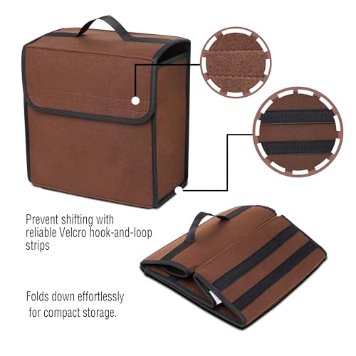 Image of JVCV Car Trunk Boot Organizer, Car Storage and Organizer Anti Slip Car Accessories Organizer for Car, Suv, Sedan, Truck, Minivan Anti Slip Bottom (Small - Brown)