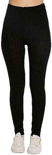 Romaans Women's Chunky Cable Knitted Full Length Thick Stretchy Black 8-10 Leggings