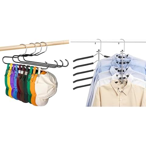 Lomrsiul Clothes Hangers Space Saving Shirt Hangers Non Slip Shirt Organizer for Closet 2 Pack, Hat Storage Organizer for Baseball Caps Non Slip PVC Coating Hat Rack Hangers for Closet 4 Pack Cover