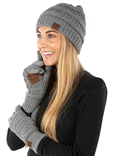 Image of Funky Junque Women's Beanie & Touchscreen Gloves Set - Soft 100% Acrylic Knit Winter Hat and Gloves, Cozy Cold Weather Gift