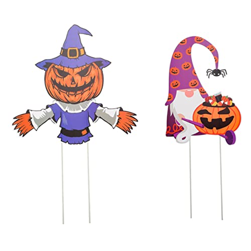 Décoration de pelouse d'Halloween avec 2 piquet épouvantail gnome pour fête