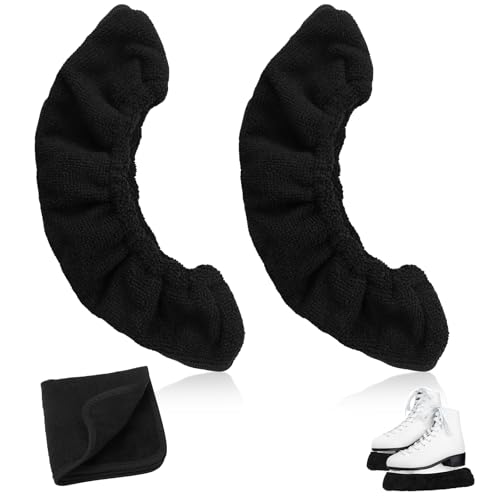 Orchideeknc Kufenschoner für Schlittschuhe 1 Paar mit 1 Handtuch, Elastische Kufensocken für Eiskunstlauf Eishockey, Kufenschutz-Zubehör, Größe M für Jugendliche, Schwarz
