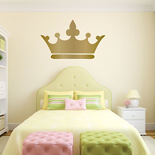 Princess Crown Wall Decal - 25In X 15In Metallic Gold Vinyl Decorative Sticker For Woman's Or Girl's Room | Kids Royalty Theme Playroom Or Baby Nursery Decor | #TOP1