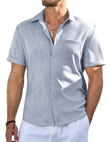 Meilicloth Herren Hemd Kurzarm Hawaiihemd Freizeithemd Regular fit Casual Strand Sommerhemd Shirt Casual Mode Regular Fit Party Strand Blau-1 M