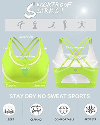 Running Girl Strappy Sports Bra For Women, Sexy Crisscross Back Medium Support Yoga Bra With Removable Cups (Wx2354Electric Lemon, M) #TOP4