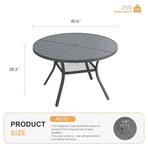 Image of VICLLAX Round Patio Table with Adjustable Umbrella Hole for 4, All Weather Metal Outdoor Dining Table for Lawn Garden, 40.6 inch Outdoor Coffee Table, Grey Tabletop