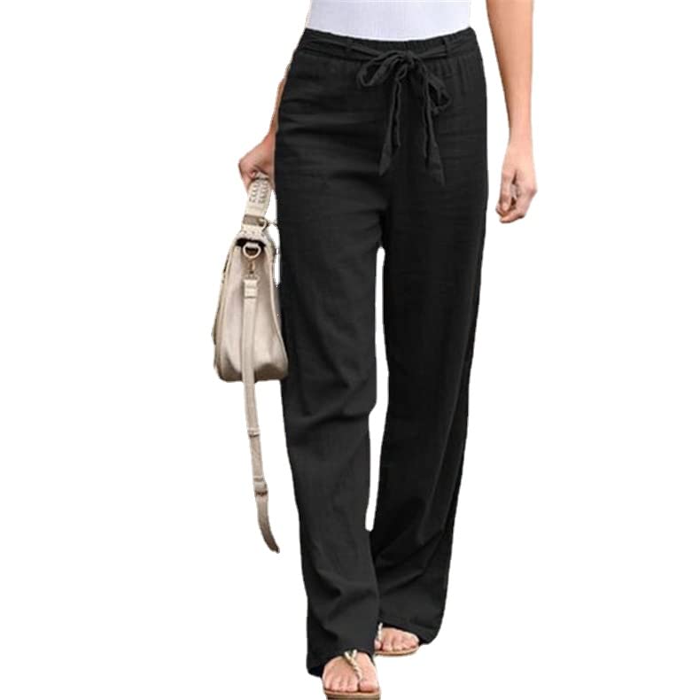 Plus Size Long Lounge Pants for Women Cotton Linen Wide Leg Casual Pants Comfy Trouser