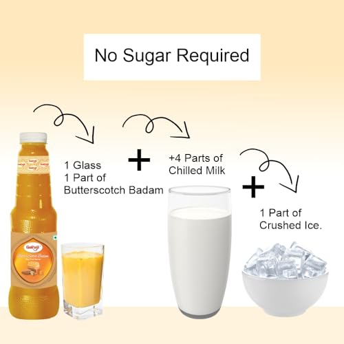 Image of Shree Guruji Butter Scotch Badam Milk Beverage 1 Litre | Refreshing Summer Drink Syrup with Almond Flavor | Traditional Sharbat for Milk, Falooda & Desserts