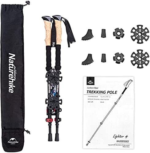 Naturehike Bâtons de Randonnée en Fibre Carbone de Marche Télescopiques avec Poignée en Liège Naturel et Poignées EVA Ultralight Polonais pour Camping...