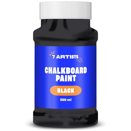 7 Artists Tafelfarbe Schwarz 500 ml Tafellack Ungiftig auf Wasserbasis | Schwarze Farbe für Wand Metall Glas | Tafelfarbe Outdoor & Wand Farbe Innen für Kreideschreiben und Zeichnen