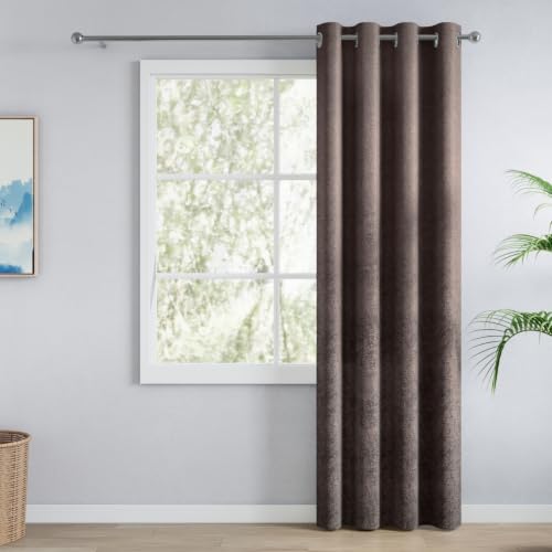 Image of haus & kinder Metallic Blackout Jacquard Door Curtain 7 Feet Long Pack of 1 | 100% Room Darkening Luxe Metallic Mocha 130 x 213 cm
