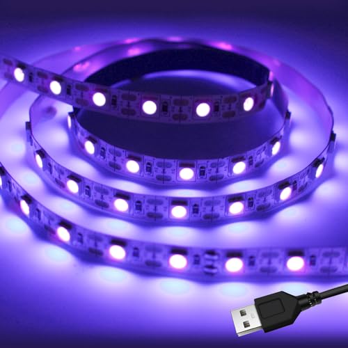 iNextStation UV Black Light LED Strip, 2M SMD5050 Party Blacklight, 5V USB UV LEDs 395nm-405nm, Super Bright Cuttable Flexible UV Tape Lights for Sterilization Fluorescent Poster Body Paint DJ Decor