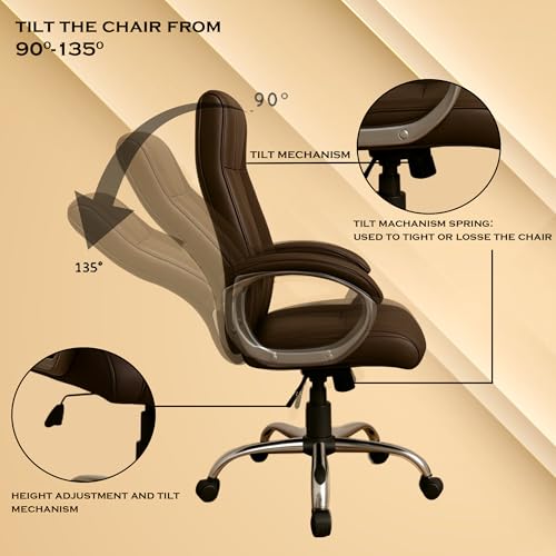 Image of Vista Ergonomic Leatherette Boss Chair for Office | High Back Revolving Chair for Home, Office, Study & Gaming | Height Adjustable Office Chair in Crome Base | 1pc (Brown)