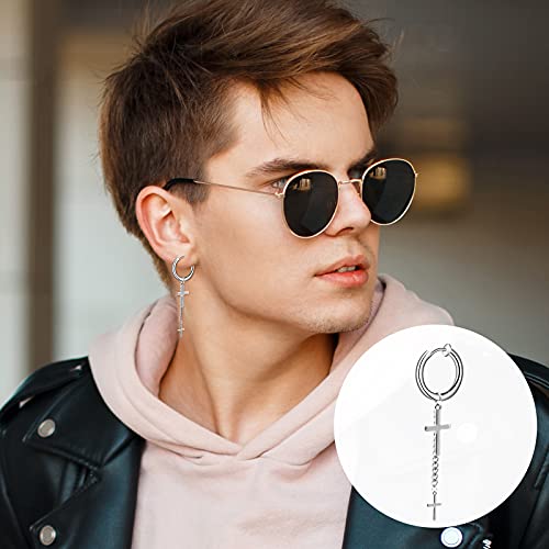 ONESING 20 Pcs Clip On Magnetic Earrings for Men - Dangle Hoop Sterling Non Pierced Fake Piercings - Stainless Steel Silver4