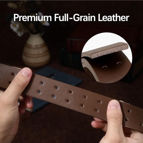 Image of XZQTIVE Men's Double Prong Leather Casual Jeans Belt, Heavy Duty Double Pin Buckle Belt for Work, Business and Daily Wear
