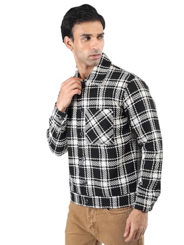 Image of CHKOKKO Men's Tweed Winter Shacket Stylish Flannel Plaid Standard Length Jacket Shirt