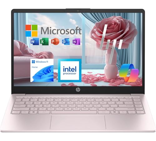 Image of HP 14 Inch Laptop with 1-Year Free Microsoft Office 365 | Intel Pentium N150, 4-Core CPU | 8GB RAM, 128GB SSD with 1TB Cloud Storage | Intel UHD Graphics | 11HR Battery | WiFi 6 | Pink | Windows 11