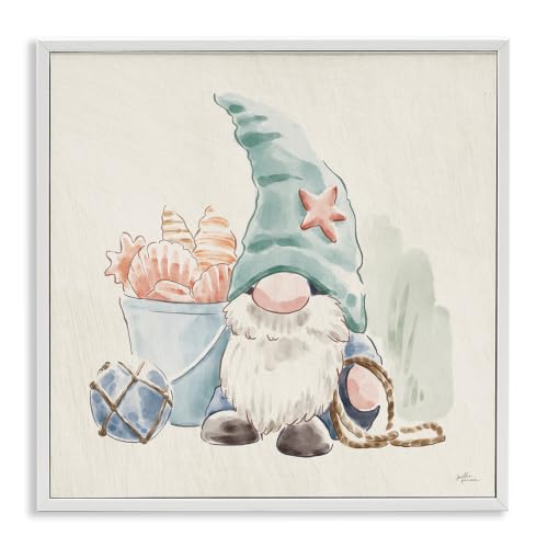 'Fishing Gnome Summertime Starfish Watercolor'| Framed Giclee Art