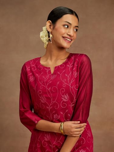 Image of Libas Womens Embroidered Silk Blend Straight Kurta for Women | Ethnic wear | Bridal Suit | Wedding Dress | Occasion wear
