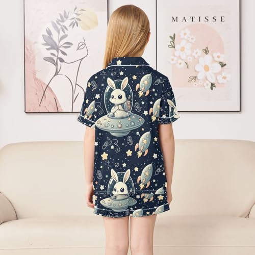 ALAZA Lovely Space Rabbit Pajamas Satin Pajama Set Short Sleeve Button Down Sleepwear4