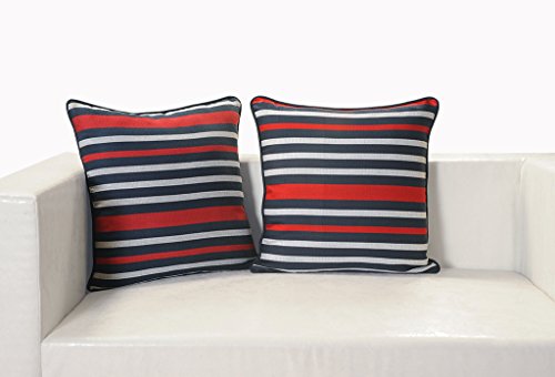 Image of Swayam Set of 2 Striped Print Cotton Blue Cushion Cover | 16 x 16 Inch | Soft Breathable Fabric with Hidden Zipper | Decorative & Stylish Cushion Covers for Sofa, Living Room, Bedroom & Couch