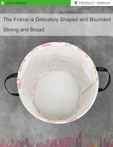 Image of Round Laundry Basket Collapsible Storage Hamper Organizer Pink Butterfly | Waterproof Canvas Foldable Baskets with sturdy Handles Multi-scene Organizer for Home Play Bedroom Gift Bin