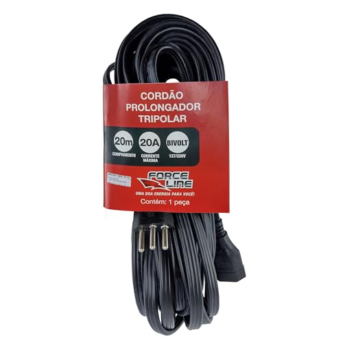 Force Line - Cordao prolongador tripolar 3x2,5mm 20m - 20A preto