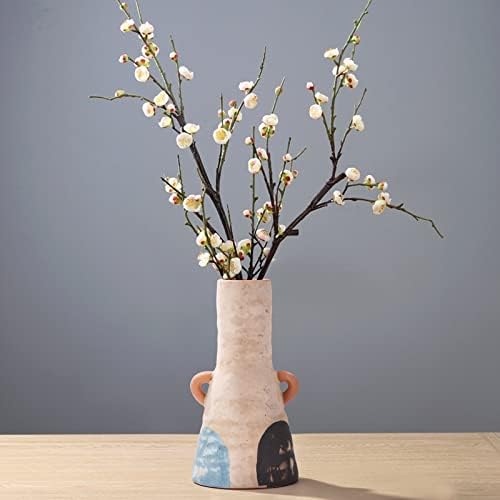Ceramic Vase Small - Handmade Clay Terracotta Boho Living Room Decor Vases, Neutral Home Decor Vases, Modern Home Decor, Room Decor Vases for Bookshelves, Bedroom, Office, Kitchen, Centerpiece