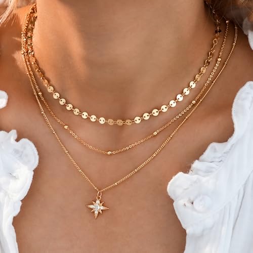 ÌF ME Layered Gold Necklaces for Women, 18K Gold Plated Adjustable Choker Chain Necklace Stack, Dainty Pendant Necklace Jewelry Set — view 2