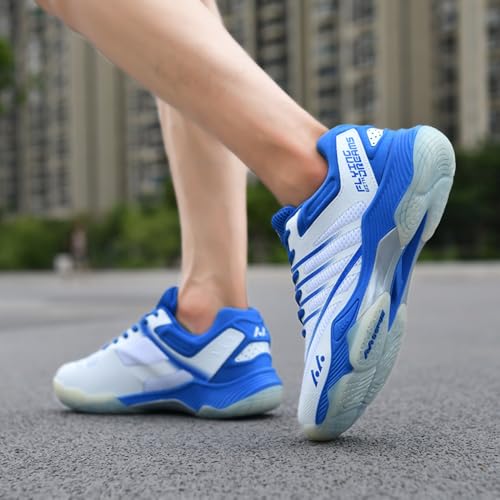 Men's Trainers Tennis Shoes Netball Trainers Squash Shoes Men Sport and Outdoor Gym Badminton Breathable Non-Slip Sneakers Women's Squash Sneakers Light Competition Training (White/Blue,8) - Image 6